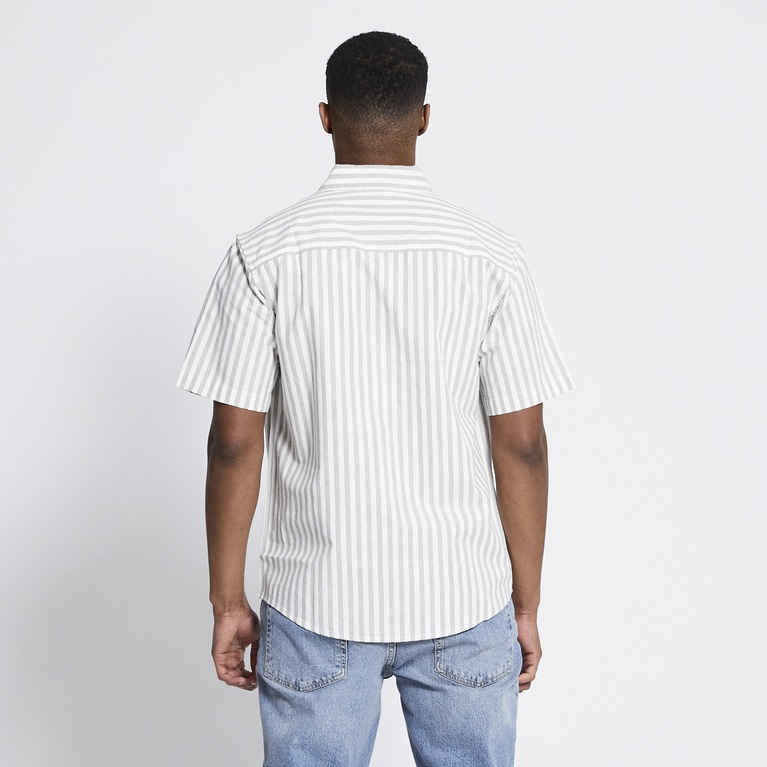 Short sleeve linen blend shirt "Isak Stripe" Light Green